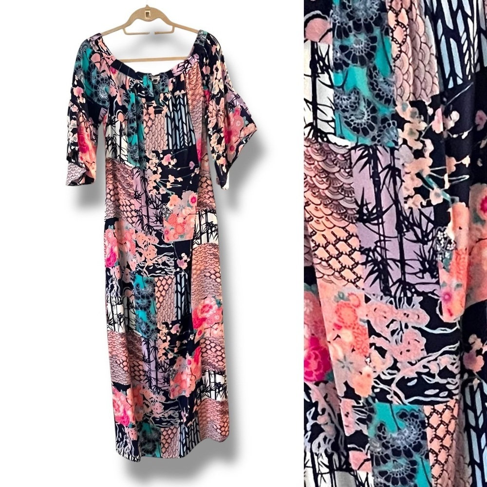 Alice & Trixie Maxi Dress XS 100% Silk Coverup Colorful Patchwork Print Resort